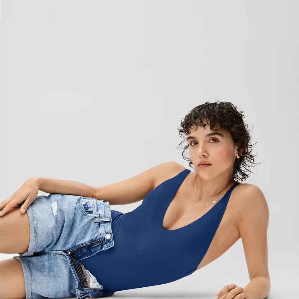 Everlane Navy Blue Scoop Neck One-Piece Swimsuit